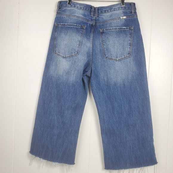 Kancan high waist button fly factory distressed raw hem cropped jeans size 11/29 - Picture 2 of 14